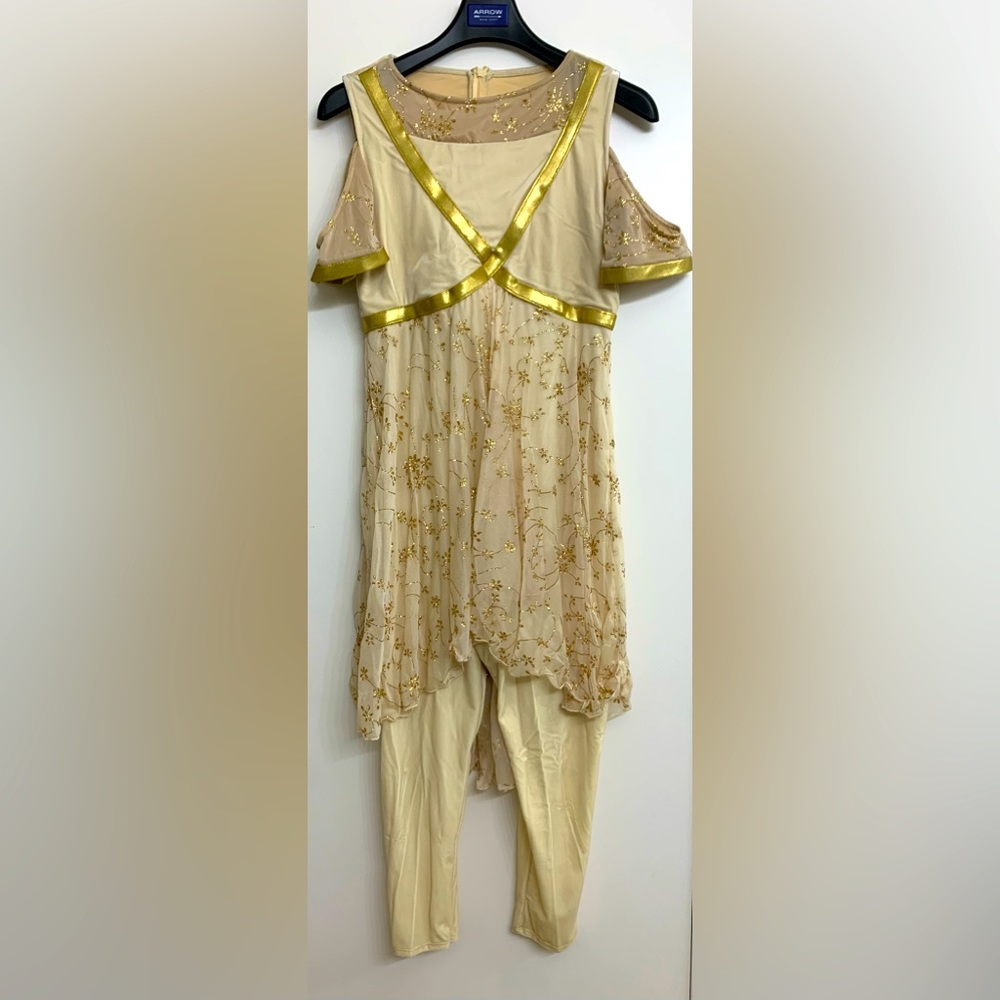 Gold pantsuit with skirt great for dance or Cosplay